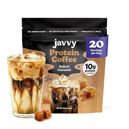 Salted Caramel Protein Iced Coffee - Premium Whey Protein & Instant Iced Coffees - 100% Natural Cold Brew Coffee - Zero Artificial Flavors & Sweeteners, 80 mg Caffeine, 0g of Sugar, 20 Servings