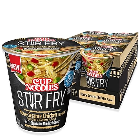 Nissin Cup Noodles Stir Fry Noodles in Sauce, Honey Sesame Chicken, 3.00 Ounce (Pack of 6)