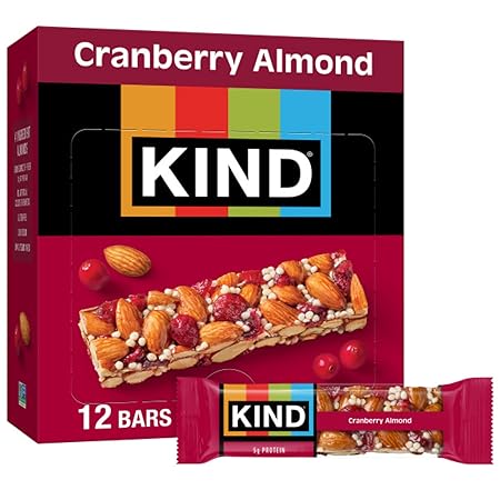 KIND Nut Bars, Cranberry Almond, Healthy Snack Bars, Gluten Free, Low Sugar, 6g Protein, 12 Count