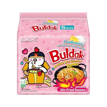 Samyang Buldak Spicy Ramen, Hot Chicken Ramen, Korean Stir-Fried Instant Noodle, Carbonara, 1 Bag with 5 Pack