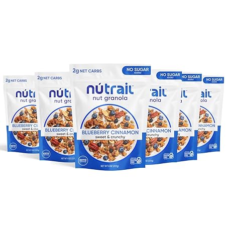 NuTrail Nut Granola, Blueberry Cinnamon, No Sugar Added, Gluten Free, Grain Free, Keto, Low Carb, Healthy Breakfast Cereal 8 oz. 6 Count