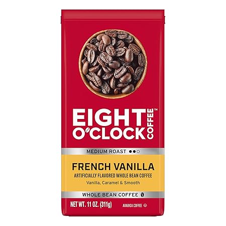 Eight O'Clock Coffee French Vanilla Whole Bean Coffee, Medium Roast, 11 Ounce (Pack of 6) - Smooth & Aromatic