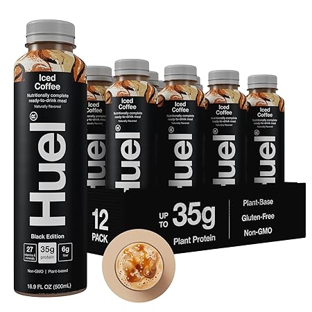 Huel Black Edition Ready-to-Drink | Iced Coffee Meal Replacement Shake | 35g High Protein Drink | 27 Vitamins & Minerals, Vegan, Gluten Free | Plant Based | High Fiber, Low Sugar | 16.9 Fl Oz, 12 Pack