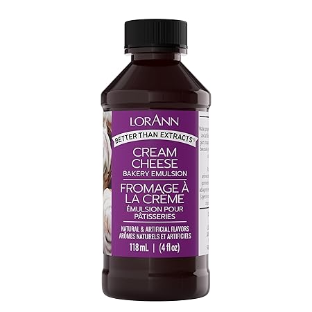 LorAnn Oils Cream Cheese Bakery Emulsion: True Essence, Ideal for Boosting Fruit Tones in Cakes, Cookies & Desserts, Gluten-Free, Keto-Friendly, Extract Substitute Essential for Your Kitchen, 4 Oz