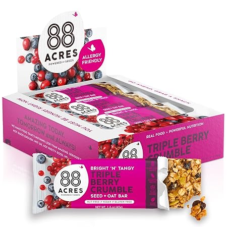 88 Acres Granola Bars | Triple Berry | Gluten Free, Nut-Free Oat and Seed Snack Bar | Vegan & Non GMO | 12 Pack