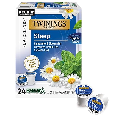 Twinings Sleep Herbal Tea K-Cup Pods for Keurig, 24 Count (Pack of 1), Formerly Nightly Calm, Camomile, Spearmint, & Lemongrass, Naturally Caffeine-Free, Enjoy Hot or Iced
