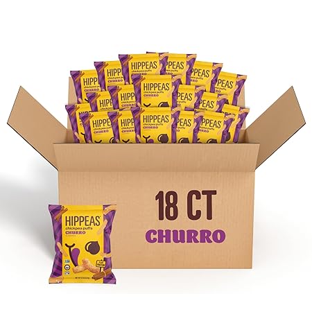 Hippeas Chickpea Puffs, Churro, 0.75 Ounce (Pack of 18), 3g Protein, 2g Fiber, Vegan, Gluten-Free, Crunchy, Plant Protein Snacks