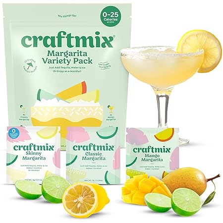 Craftmix Margarita Variety Pack Cocktail & Mocktail Drink Mixer, Skinny Mixes - Water Flavoring Packets - Made With Real Fruit - Vegan, Low-Carb, Low-Sugar, Non-GMO, Dairy Free, Gluten Free, 24 Pack