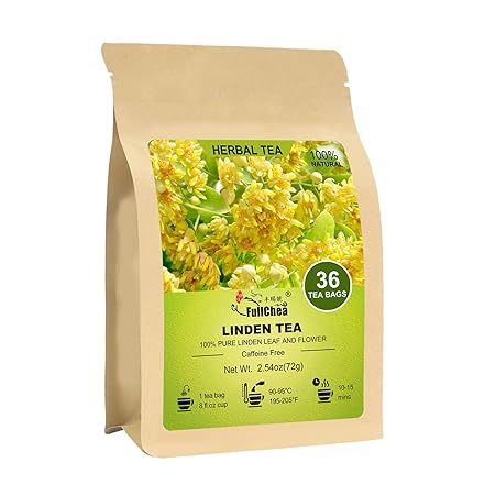FullChea - Linden Tea, 36 Teabags, Linden Leaf and Flower - Natural Tilo Tea - Non-GMO - Caffeine-free - Support Respiratory & Boost Immune System