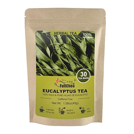FullChea - Natural Eucalyptus Tea Bag 30 Teabags, 1.5g/bag - Premium Hojas de Eucalipto - Non-GMO - Caffeine-free - Boost Respiratory Health