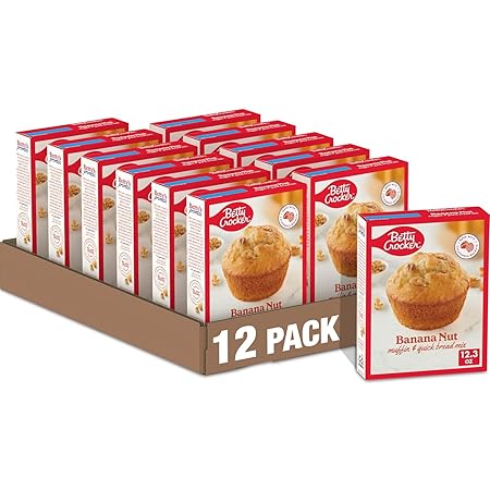 Betty Crocker Banana Nut Muffin and Quick Bread Mix, Made with California Walnuts, 12.3 oz (Pack of 12)