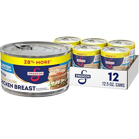 Swanson White Premium Chunk Chicken Breast with Rib Meat in Water, 12.5 oz. (Pack of 12)