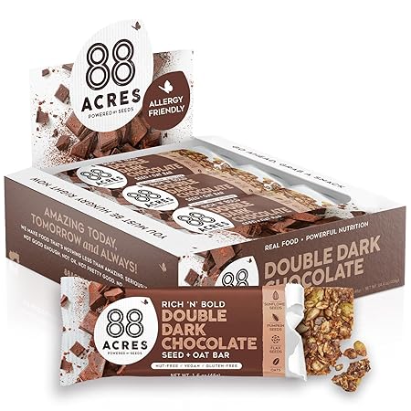 88 Acres Granola Bars | Double Dark Chocolate | Gluten Free, Nut-Free Oat and Seed Snack Bar | Vegan & Non GMO | 12 Pack