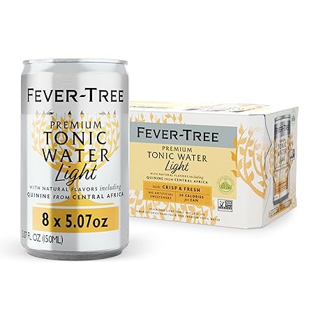 Fever-Tree Light Tonic Water - Premium Mixer - Refreshing Beverage for Cocktails & Mocktails. Naturally Sourced Ingredients, No Artificial Sweeteners or Colors - 5.1 Fl Oz Cans -Pack of 8