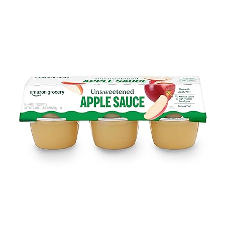Amazon Grocery, Unsweetened Apple Sauce, 4 Oz, Pack of 6 (Previously Happy Belly, Packaging May Vary)