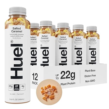 Huel Ready-to-Drink | Salted Caramel Meal Replacement Drink | High Protein Drink | Nutritionally Complete, Low Sugar, High Fiber, Plant Based, Vegan, Healthy | 22g Protein Per Bottle, 16.9 Fl Oz (12 Pack)