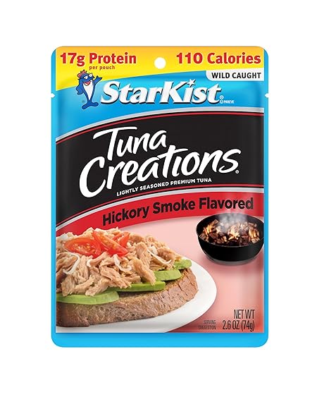StarKist Tuna Creations Hickory Smoked, 2.6 oz Pouch (1 Pack) Ready to Eat Wild Caught Tuna, g Protein, Calories Per Serving, Gluten Free, Soy Free, Kosher, Perfect for Salads, Keto Meals and Snacks