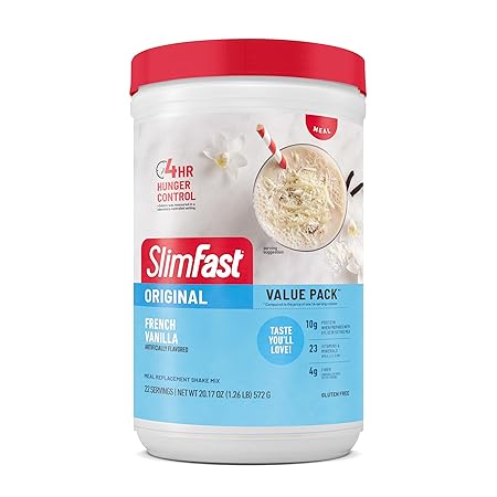 SlimFast Meal Replacement Powder, Original French Vanilla, Weight Loss Shake Mix, 10g of Protein, 22 Servings (Packaging May Vary)