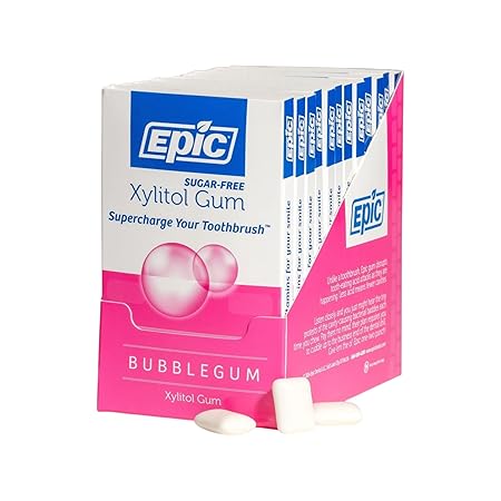 Epic 100% Xylitol Bubblegum Chewing Gum - Sugar Free, Aspartame Free Dental Gum - Supports Oral Health & Fresh Breath - 12 Pieces (Pack of 12)