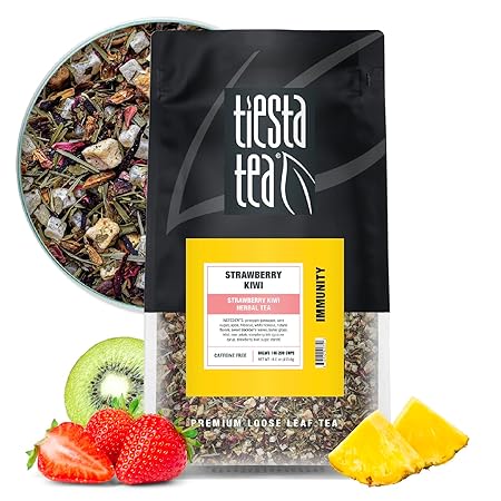 Tiesta Tea - Strawberry Kiwi Herbal Tea, Loose Leaf, Strawberry Hibiscus Kiwi Fruit Tea, Premium Caffeine-Free Herbal Blend, Make Hot or Iced & Up to 200 Cups, 16 oz Resealable Bulk Pouch