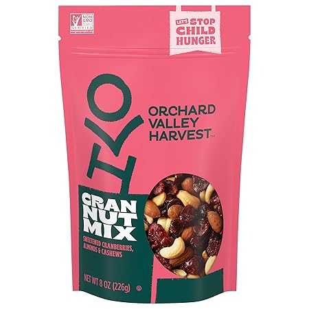 Orchard Valley Harvest Cran Nut Mix, 8 oz Resealable Bag, Sweetened Cranberries, Almonds, And Cashews, Gluten Free, Non-GMO, 4g Of Plant Based Protein Per Serving, Healthy Snacks for Adults