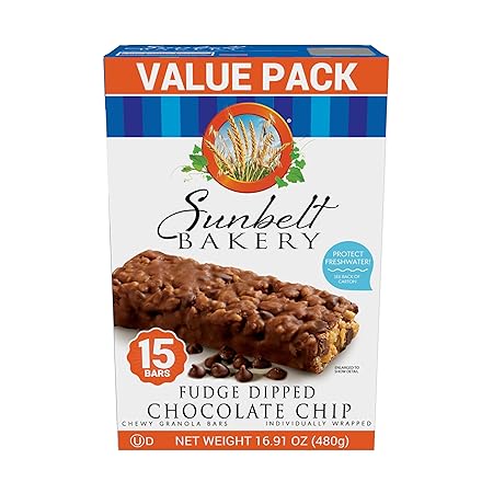 Sunbelt Bakery Fudge Dipped Chocolate Chip Chewy Granola Bars, Value Pack, 15 Count (Pack of 1)