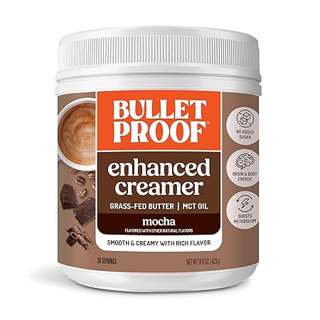 Bulletproof Mocha Creamer, 14.8 Ounces, Keto Coffee Creamer with MCT Oil, Grass-Fed Butter, and Real Cocoa, Supports Brain Function, Packaging May Vary
