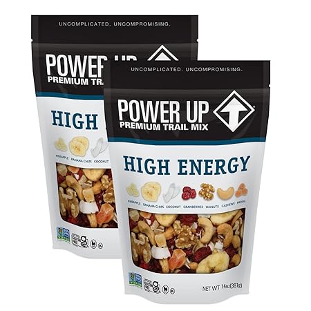 Power Up High Energy Trail Mix By Gourmet Nut, Walnuts, Banana Chips, Cashews, Coconut, Cranberries & Papaya Mix - Keto & Paleo Friendly Snacks - Non GMO Vegan Gluten Free Kosher, 14oz Bags Pack of 2