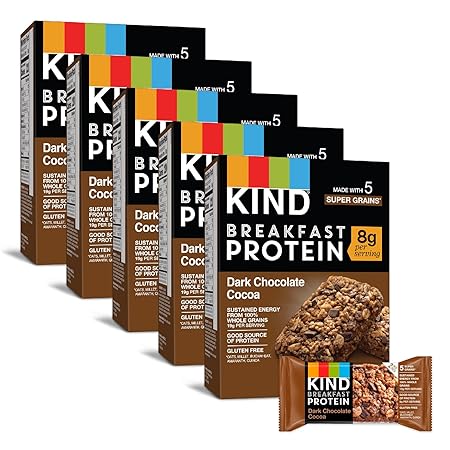 KIND Breakfast Protein Bars, Dark Chocolate Cocoa, Healthy Snacks, Gluten Free, 8g Protein, 30 Count