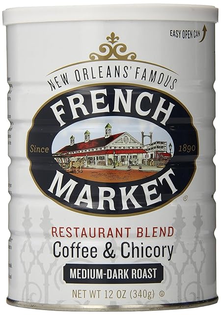 French Market Coffee & Chicory Restaurant Blend Medium-Dark Roast Ground Coffee, 12oz Can (Pack of 12)