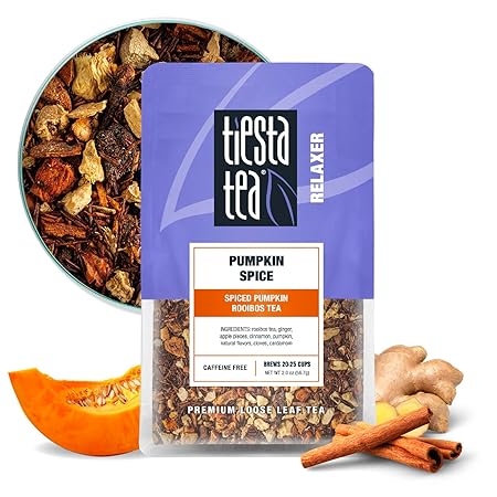 Tiesta Tea - Pumpkin Spice Rooibos Loose Leaf Tea, Premium Caffeine-Free Herbal Infusion, Reseable Pouch, Brew Hot or Iced, Makes up to 25 Cups, 2 Ounce