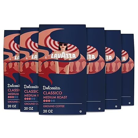 Lavazza Classico Ground Coffee Blend, Medium Roast, Premium Coffee, 100% Arabic, Value Pack, Non GMO, 20 Ounce (Pack of 6)