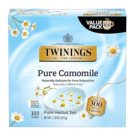 Twinings Pure Camomile Herbal Tea Individually Wrapped Bags, 100 Count (Pack of 1), Delicate for Pure Relaxation, Naturally Caffeine-Free, Enjoy Hot or Iced, 100 Teabags