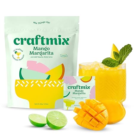 Craftmix Mango Margarita Cocktail & Mocktail Drink Mixer, Skinny Mixes - Water Flavoring Packets - Made With Real Fruit - Vegan, Low-Carb, Low-Sugar, Non-GMO, Dairy Free, Gluten Free, 24 Pack