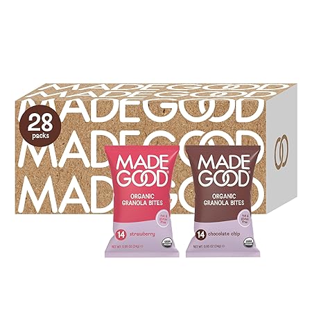 MadeGood Granola Bites Chocolate Chip & Strawberry Variety Pack (28 Count) Gluten Free and Organic Snacks