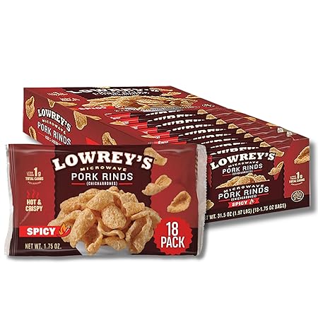 Lowrey's Bacon Curls Microwave Pork Rinds (Chicharrones), Hot & Spicy, 1.75 Ounce (Pack of 18)