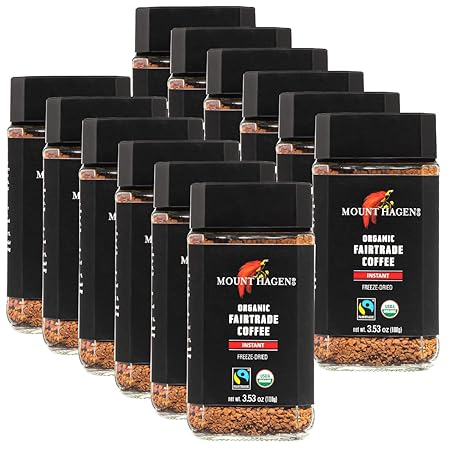 Mount Hagen 3.53oz Organic Freeze Dried Instant Coffee - 12 pack | Eco-friendly Coffee Made From Organic Medium Roast Arabica Beans | Fair-Trade Coffee Instant [12 x 3.53oz Jar]