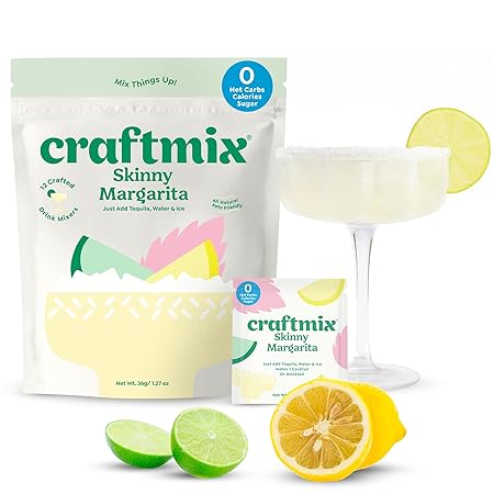 Craftmix Skinny Margarita Cocktail & Mocktail Drink Mixer, Skinny Mixes - Water Flavoring Packets - Made With Real Fruit - Vegan, No-Carb, No-Sugar, Non-GMO, Dairy Free, Gluten Free, 24 Pack