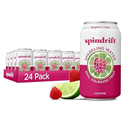 Spindrift Sparkling Water, Raspberry Lime Flavored, Made with Real Squeezed Fruit, Only 9 Calories per Can, 12 Fl Oz Cans, Pack of 24