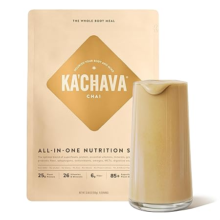 Ka’Chava Whole Body Meal Shake Chai 2 lb – Vegan Protein Powder with 85+ Superfoods & Greens – Plant-Based Meal Replacement with Probiotics & Digestive Enzymes – Gluten & Dairy Free (15 Servings)