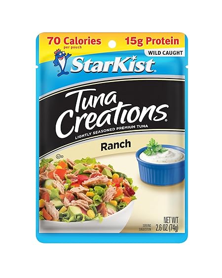 StarKist Tuna Creations Ranch, 2.6 oz Pouch (1 Pack) Ready to Eat Wild Caught Tuna, 15g Protein, 70 Calories Per Serving, Gluten Free, Soy Free, Kosher, Perfect for Salads, Keto Meals and Snacks