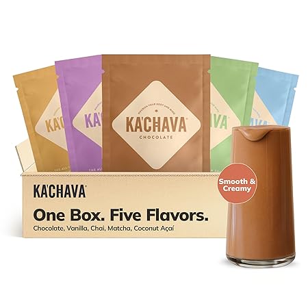Ka’Chava All-In-One Nutrition Shake Blend, 5 Flavor Sample Pack, 5 Servings, 85+ Superfoods & Nutrients, Meal Replacement, Greens Plant-Based Superfood Powder Protein Drink, Digestive Enzymes & Probiotics, Vegan Dairy Gluten Free