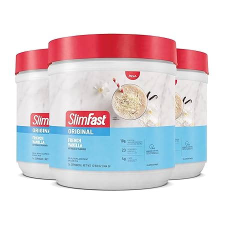 SlimFast Original Meal Replacement Powder, French Vanilla, Weight Loss Shake Mix, 10g of Protein, 14 Servings (Pack of 3) (Packaging May Vary)