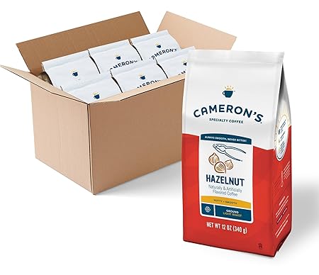 Cameron's Coffee Roasted Ground Coffee Bag, Flavored, Hazelnut, 12 Ounce, Pack of 6 - NEW