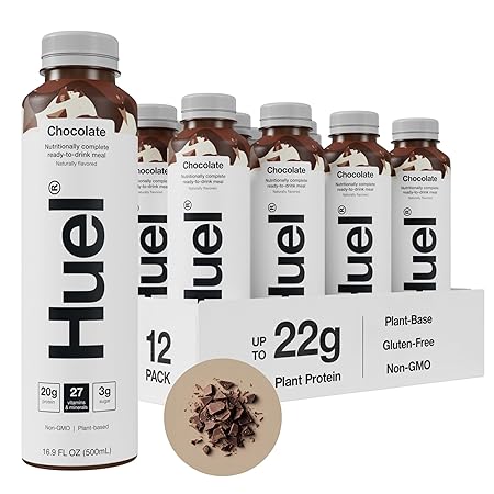 Huel Ready-to-Drink | Chocolate Meal Replacement Drink | High Protein Drink | Nutritionally Complete, Low Sugar, High Fiber, Plant Based, Vegan, Healthy | 20g Protein Per Bottle | 16.9 Fl Oz (12 Pack)