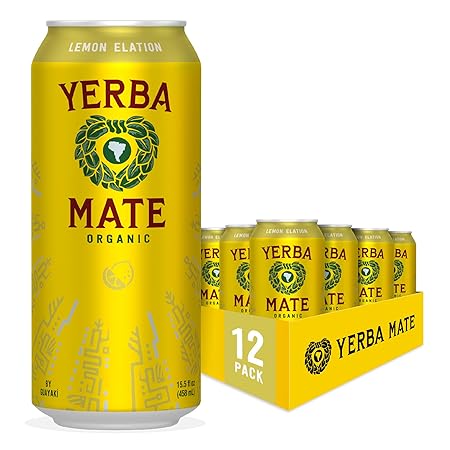 Yerba Madre Organic Yerba Mate, Energy Drink Alternative, Lemon Elation, 150mg Natural Plant Based Caffeine, Better for You Energy & Focus, No Jitters or Crash, 15.5 Oz (Pack of 12) (Packaging May Vary)