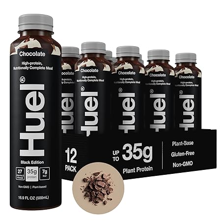 Huel Black Edition Ready-to-Drink, Chocolate Meal Replacement Drink, 35g High Protein, 27 Vitamins and Minerals, Vegan, Gluten Free, Plant Based, High Fiber, Low Sugar, 16.9 Fl Oz (12 Pack)