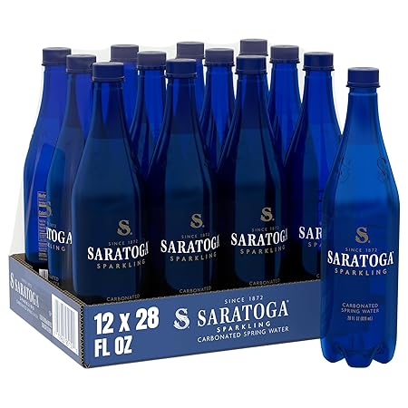 Saratoga Sparkling Water Bottles, 12-Pack – Carbonated Spring Bottled Water – Recycled PET Plastic Bottles – 28 Fl Oz