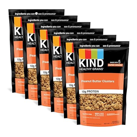 KIND Healthy Grains Clusters, Peanut Butter Whole Grain Clusters, Gluten Free, Low Sugar, 17 Oz, 6Count