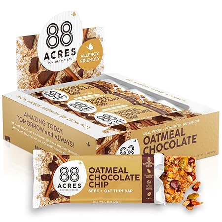 88 Acres Granola Bars | Oatmeal Chocolate Chip | Gluten Free, Nut-Free Oat and Seed Granola Bar | Vegan & Always Non GMO | 12 Pack